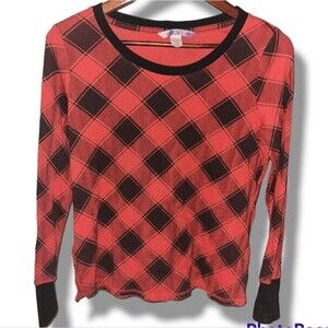 Victoria's Secret VS Red Black Plaid Thermal Waffle Long Sleeve Pajama Top Small